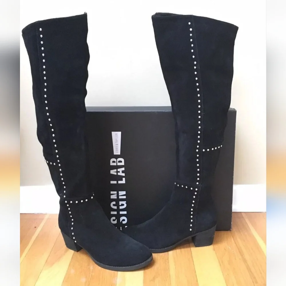 Design lab Odel leather studded‎ riding over the  knee  boots